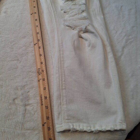 American Eagle Mom Straight Jean Sz 8 X-Short 5 Pocket Distressed Neutral Boho - Picture 11 of 16